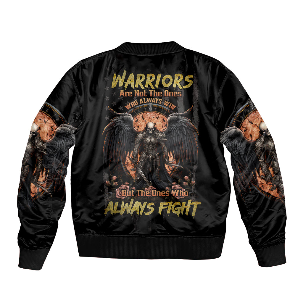 Warrior Skull Sleeve Zip Bomber Jacket Warriors Are The One Who Always Fight - Wonder Print Shop
