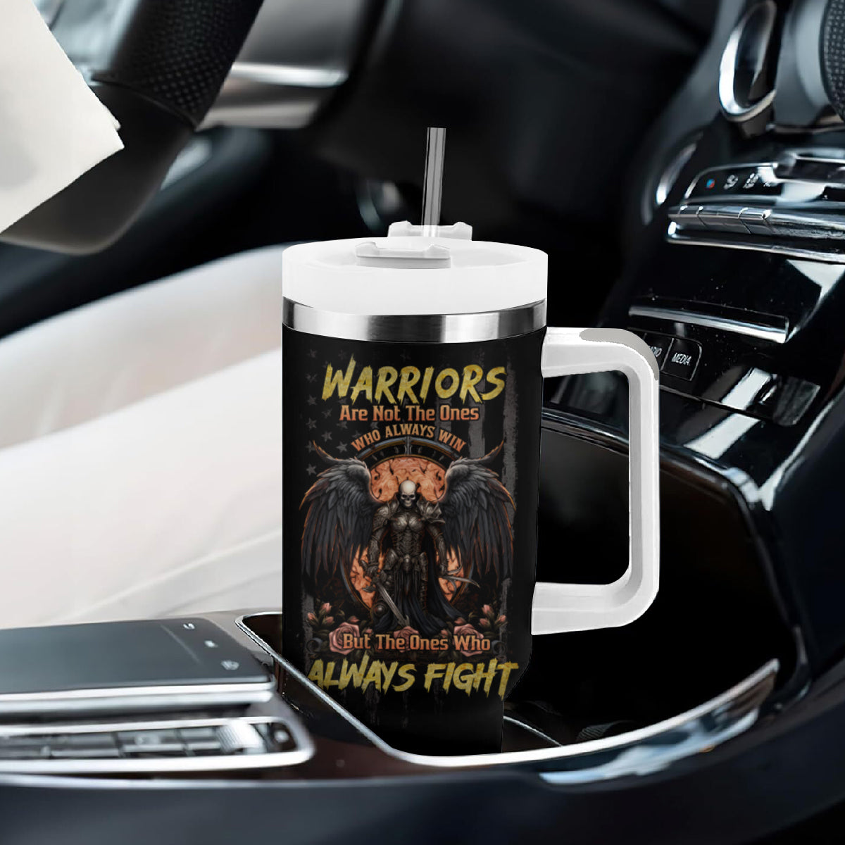 Warrior Skull Tumbler With Handle Warriors Are The One Who Always Fight - Wonder Print Shop