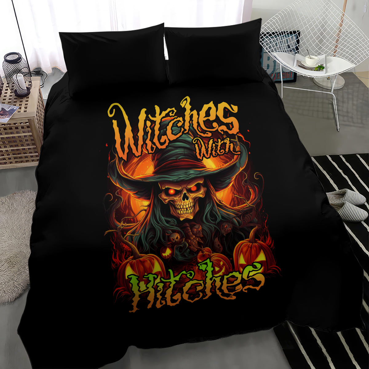 Witch Skull Bedding Set Witches With Hitches - Wonder Print Shop