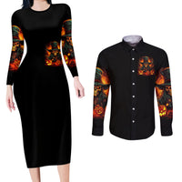 Witch Skull Couples Matching Long Sleeve Bodycon Dress and Long Sleeve Button Shirts Witches With Hitches - Wonder Print Shop