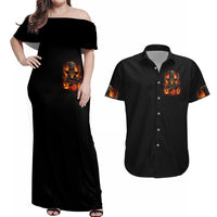 Witch Skull Couples Matching Off Shoulder Maxi Dress and Hawaiian Shirt Witches With Hitches - Wonder Print Shop
