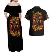 Witch Skull Couples Matching Off Shoulder Maxi Dress and Hawaiian Shirt Witches With Hitches - Wonder Print Shop