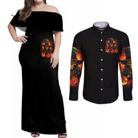 Witch Skull Couples Matching Off Shoulder Maxi Dress and Long Sleeve Button Shirts Witches With Hitches - Wonder Print Shop
