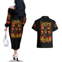 Witch Skull Couples Matching Off The Shoulder Long Sleeve Dress and Hawaiian Shirt Witches With Hitches - Wonder Print Shop