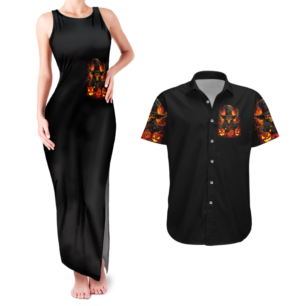 Witch Skull Couples Matching Tank Maxi Dress and Hawaiian Shirt Witches With Hitches - Wonder Print Shop