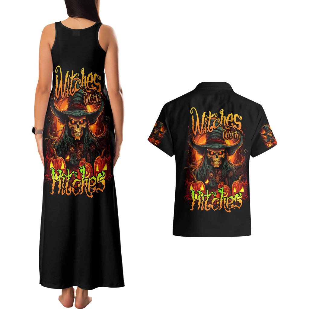 Witch Skull Couples Matching Tank Maxi Dress and Hawaiian Shirt Witches With Hitches - Wonder Print Shop
