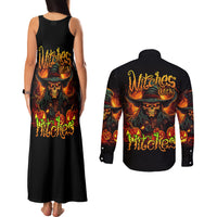 Witch Skull Couples Matching Tank Maxi Dress and Long Sleeve Button Shirts Witches With Hitches - Wonder Print Shop