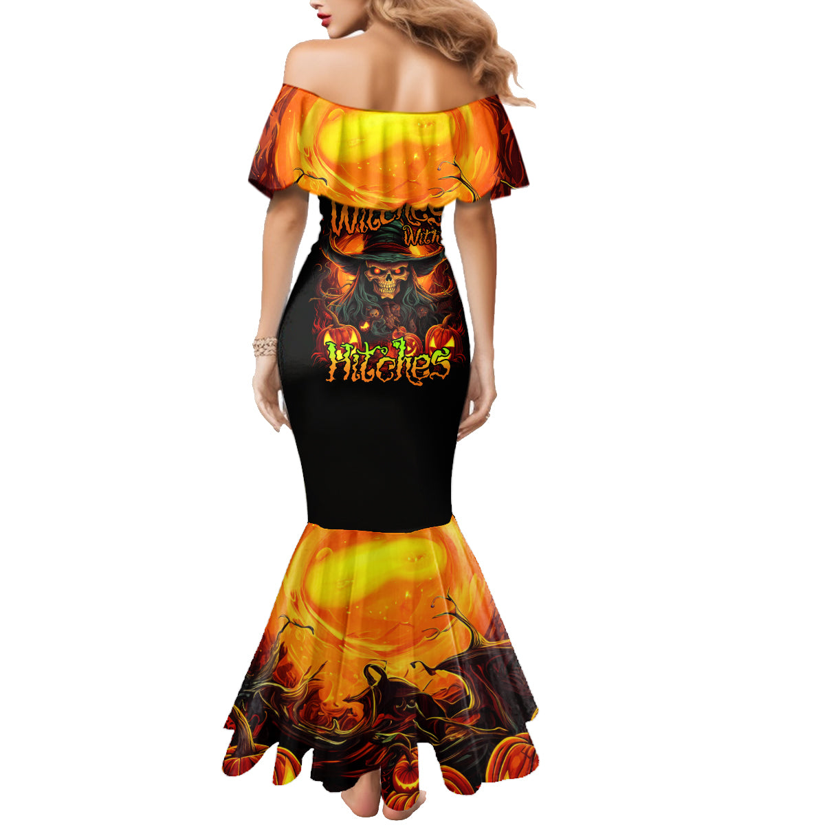 Witch Skull Family Matching Mermaid Dress and Hawaiian Shirt Witches With Hitches - Wonder Print Shop