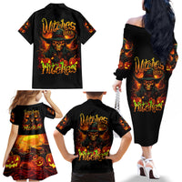 Witch Skull Family Matching Off Shoulder Long Sleeve Dress and Hawaiian Shirt Witches With Hitches - Wonder Print Shop