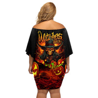 Witch Skull Family Matching Off Shoulder Short Dress and Hawaiian Shirt Witches With Hitches - Wonder Print Shop