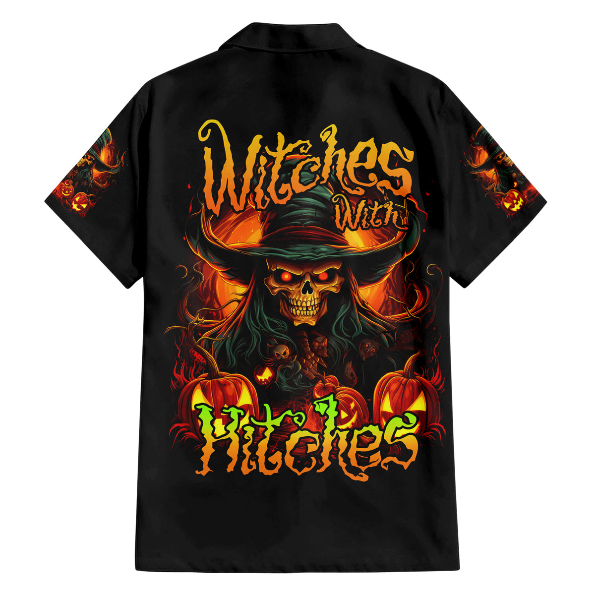 Witch Skull Family Matching Short Sleeve Bodycon Dress and Hawaiian Shirt Witches With Hitches - Wonder Print Shop