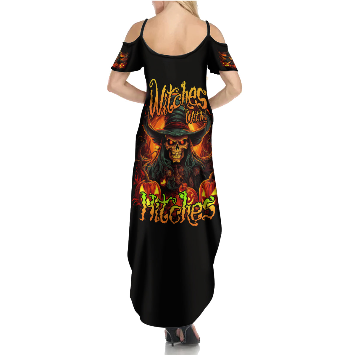 Witch Skull Family Matching Summer Maxi Dress and Hawaiian Shirt Witches With Hitches - Wonder Print Shop