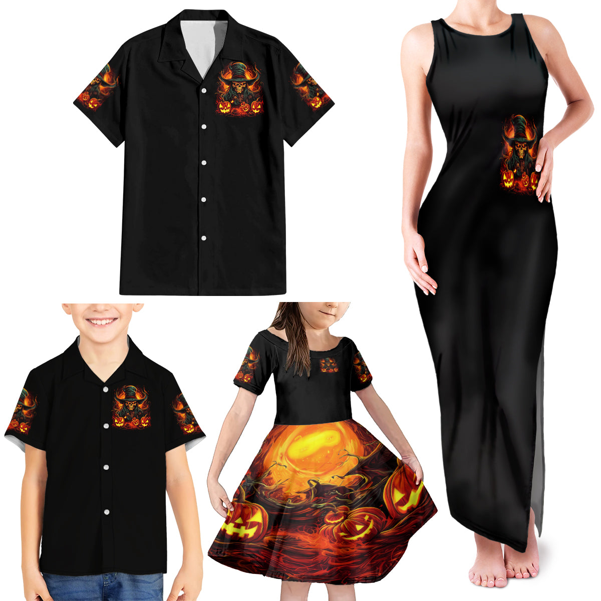 Witch Skull Family Matching Tank Maxi Dress and Hawaiian Shirt Witches With Hitches - Wonder Print Shop