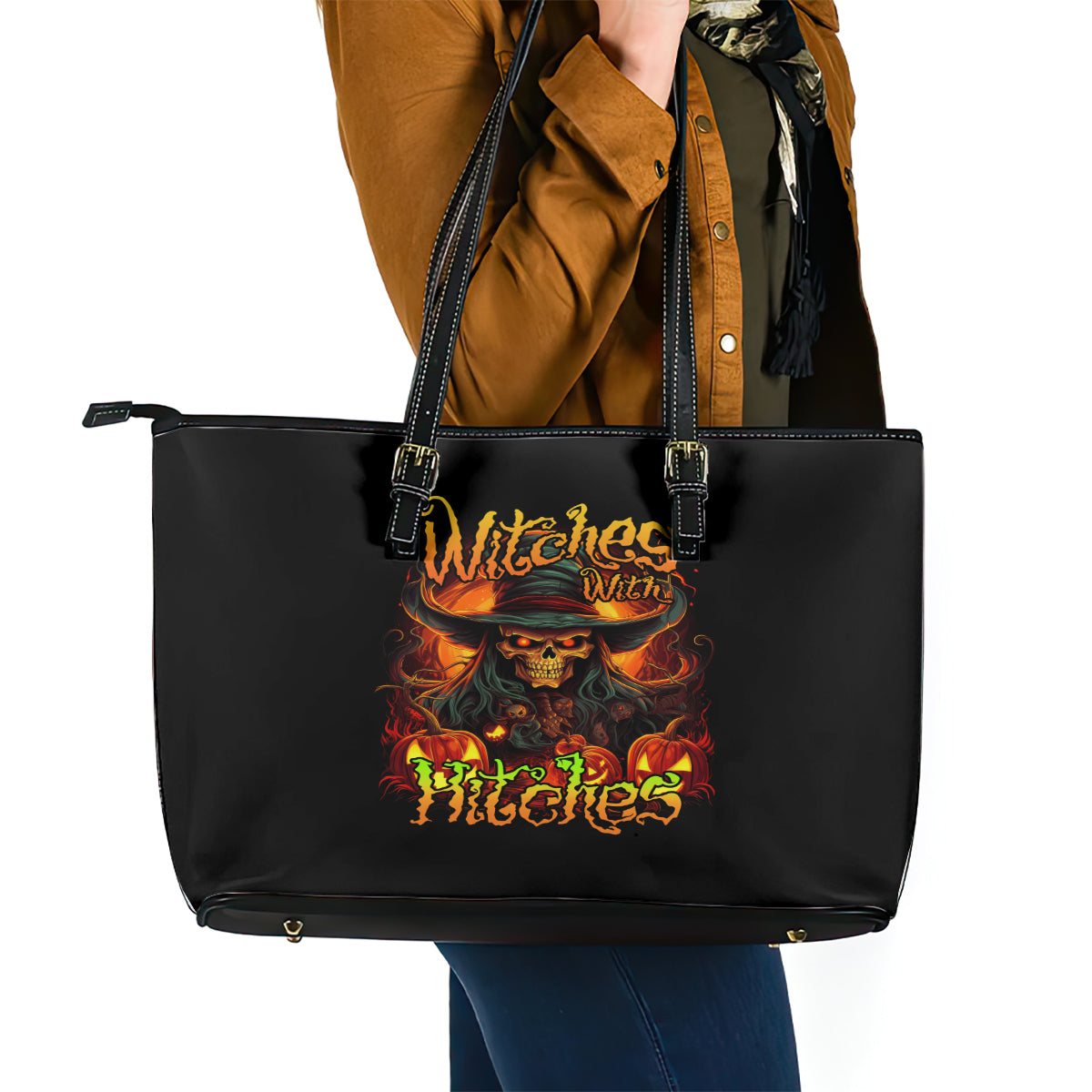 Witch Skull Leather Tote Bag Witches With Hitches - Wonder Print Shop