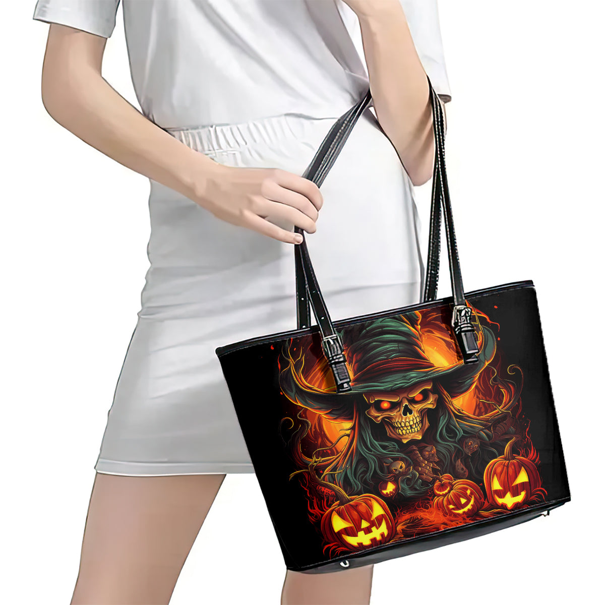 Witch Skull Leather Tote Bag Witches With Hitches - Wonder Print Shop