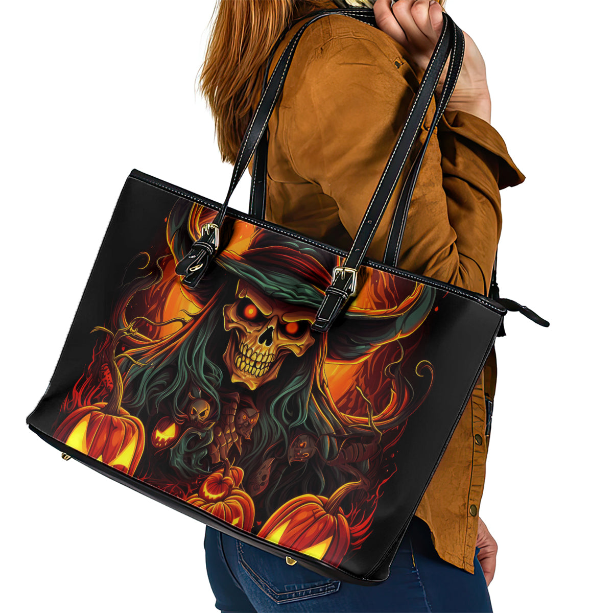 Witch Skull Leather Tote Bag Witches With Hitches - Wonder Print Shop