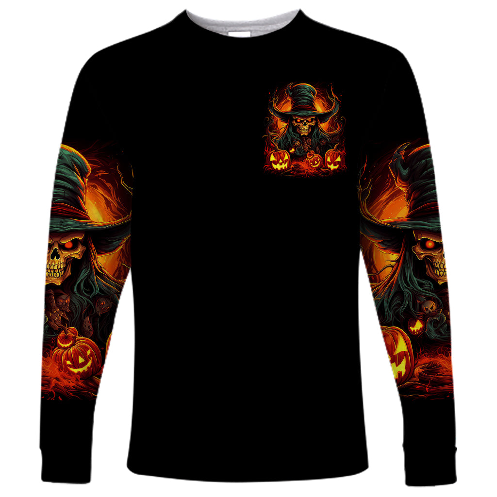 Witch Skull Long Sleeve Shirt Witches With Hitches - Wonder Print Shop