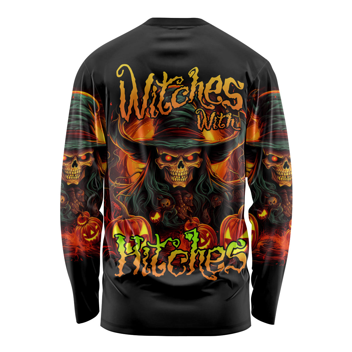 Witch Skull Long Sleeve Shirt Witches With Hitches - Wonder Print Shop