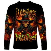 Witch Skull Long Sleeve Shirt Witches With Hitches - Wonder Print Shop