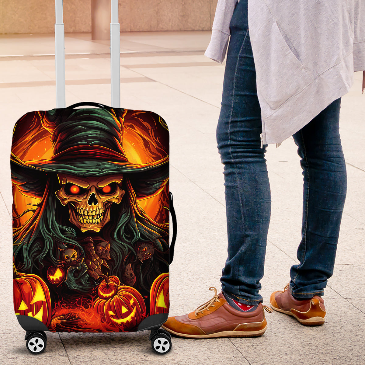 Witch Skull Luggage Cover Witches With Hitches - Wonder Print Shop