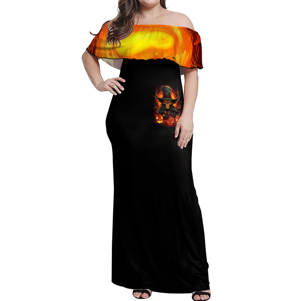 Witch Skull Off Shoulder Maxi Dress Witches With Hitches - Wonder Print Shop