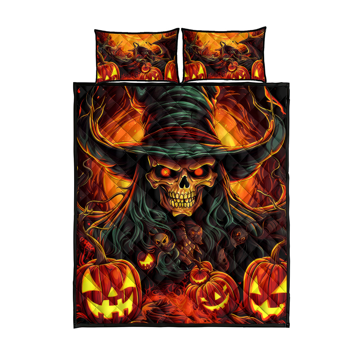 Witch Skull Quilt Bed Set Witches With Hitches - Wonder Print Shop