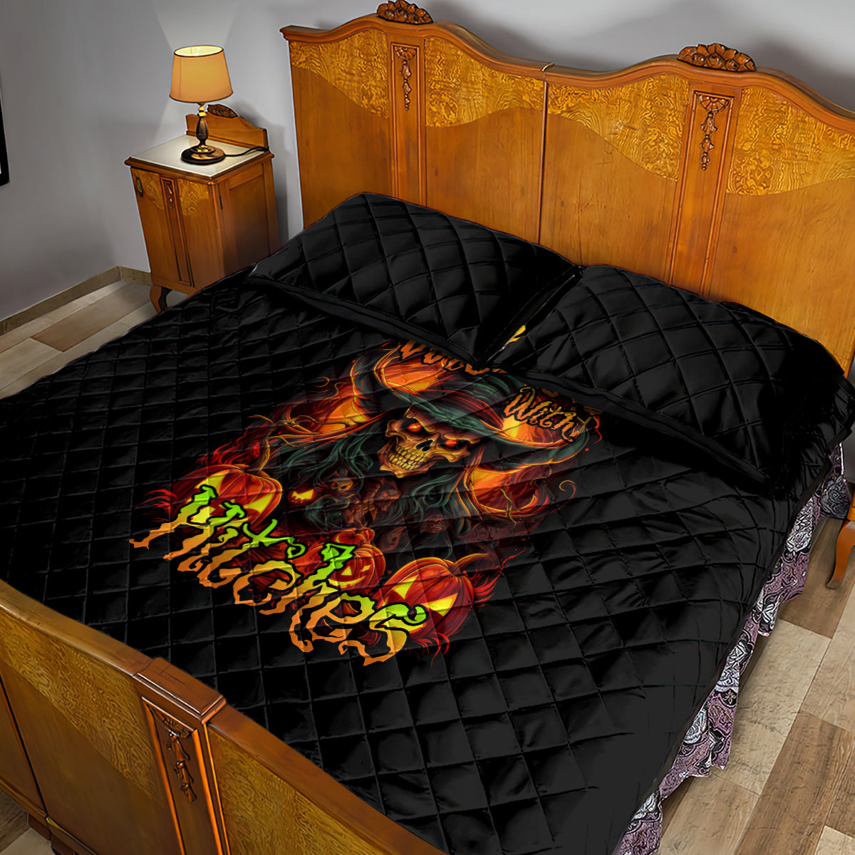 Witch Skull Quilt Bed Set Witches With Hitches - Wonder Print Shop