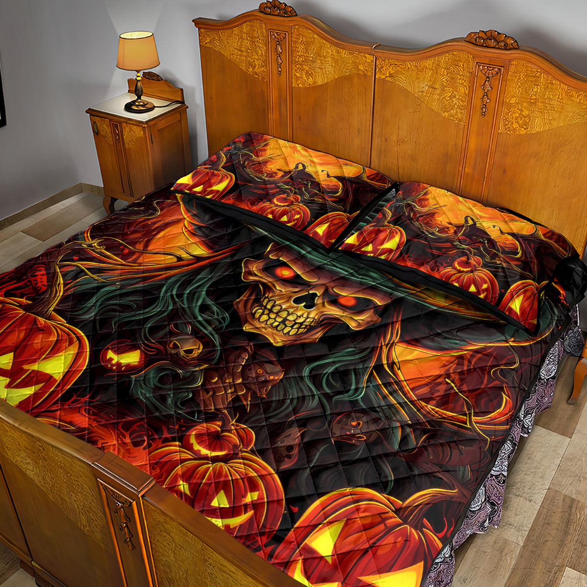Witch Skull Quilt Bed Set Witches With Hitches - Wonder Print Shop