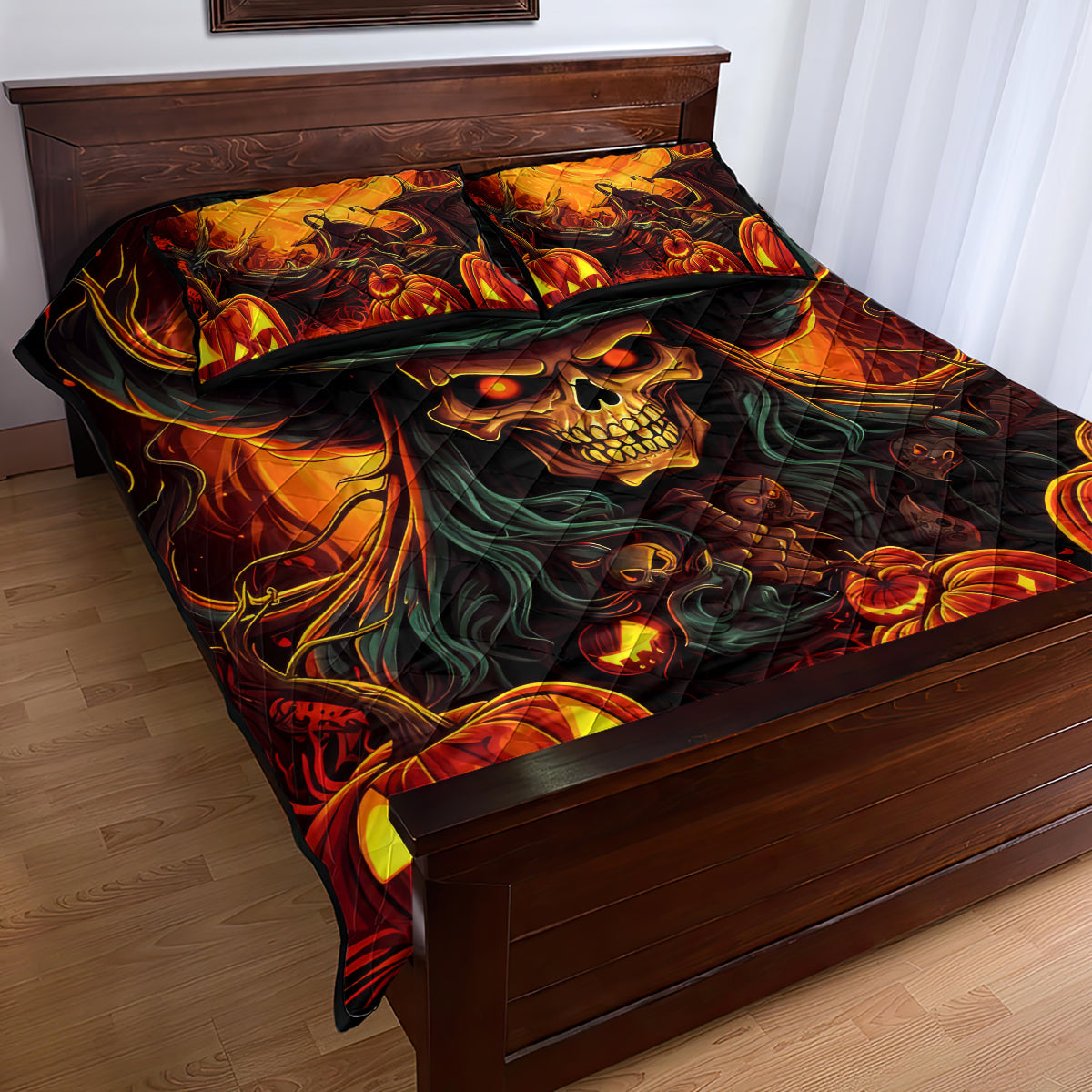 Witch Skull Quilt Bed Set Witches With Hitches - Wonder Print Shop