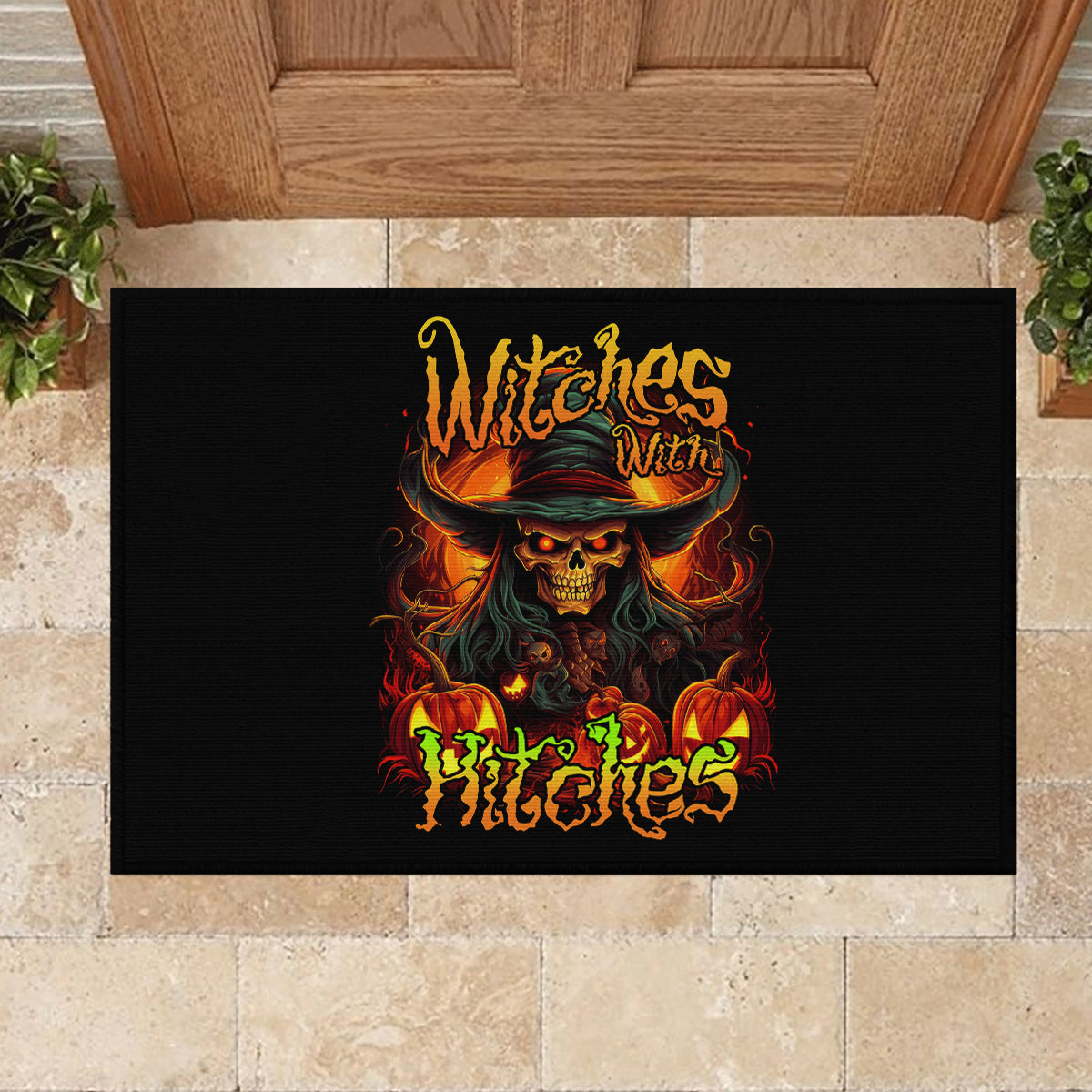 Witch Skull Rubber Doormat Witches With Hitches - Wonder Print Shop