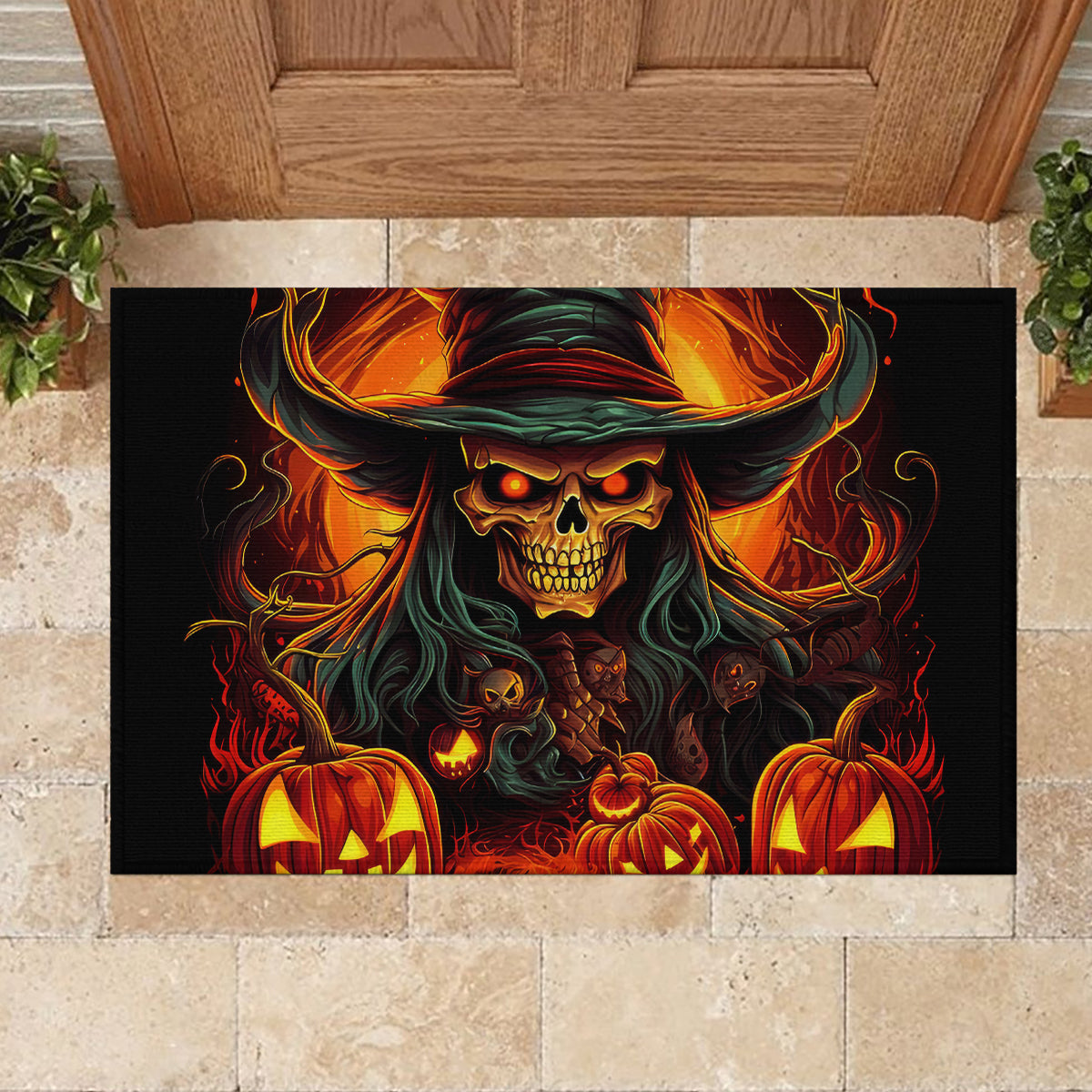 Witch Skull Rubber Doormat Witches With Hitches - Wonder Print Shop