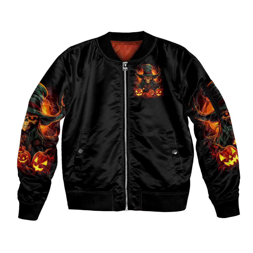 Witch Skull Sleeve Zip Bomber Jacket Witches With Hitches - Wonder Print Shop