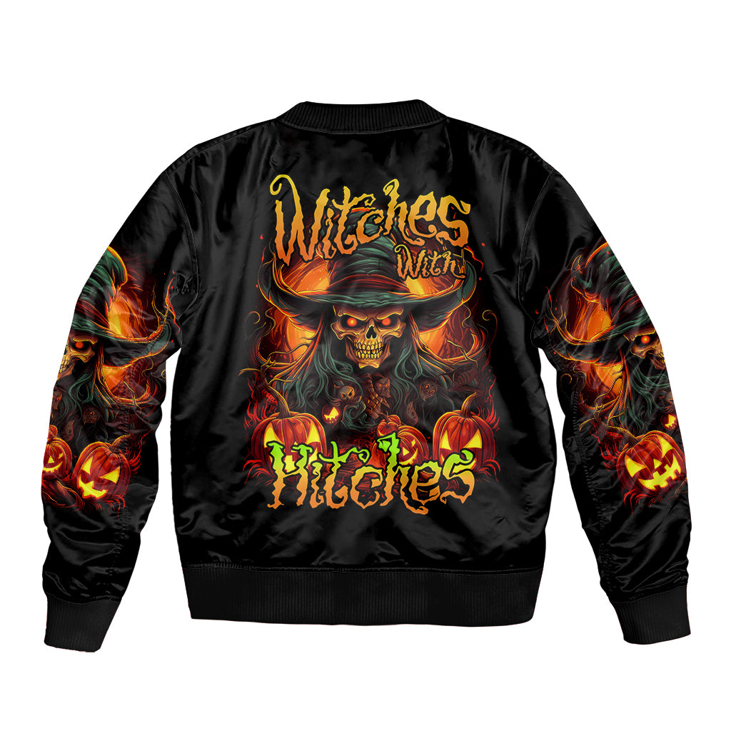Witch Skull Sleeve Zip Bomber Jacket Witches With Hitches - Wonder Print Shop
