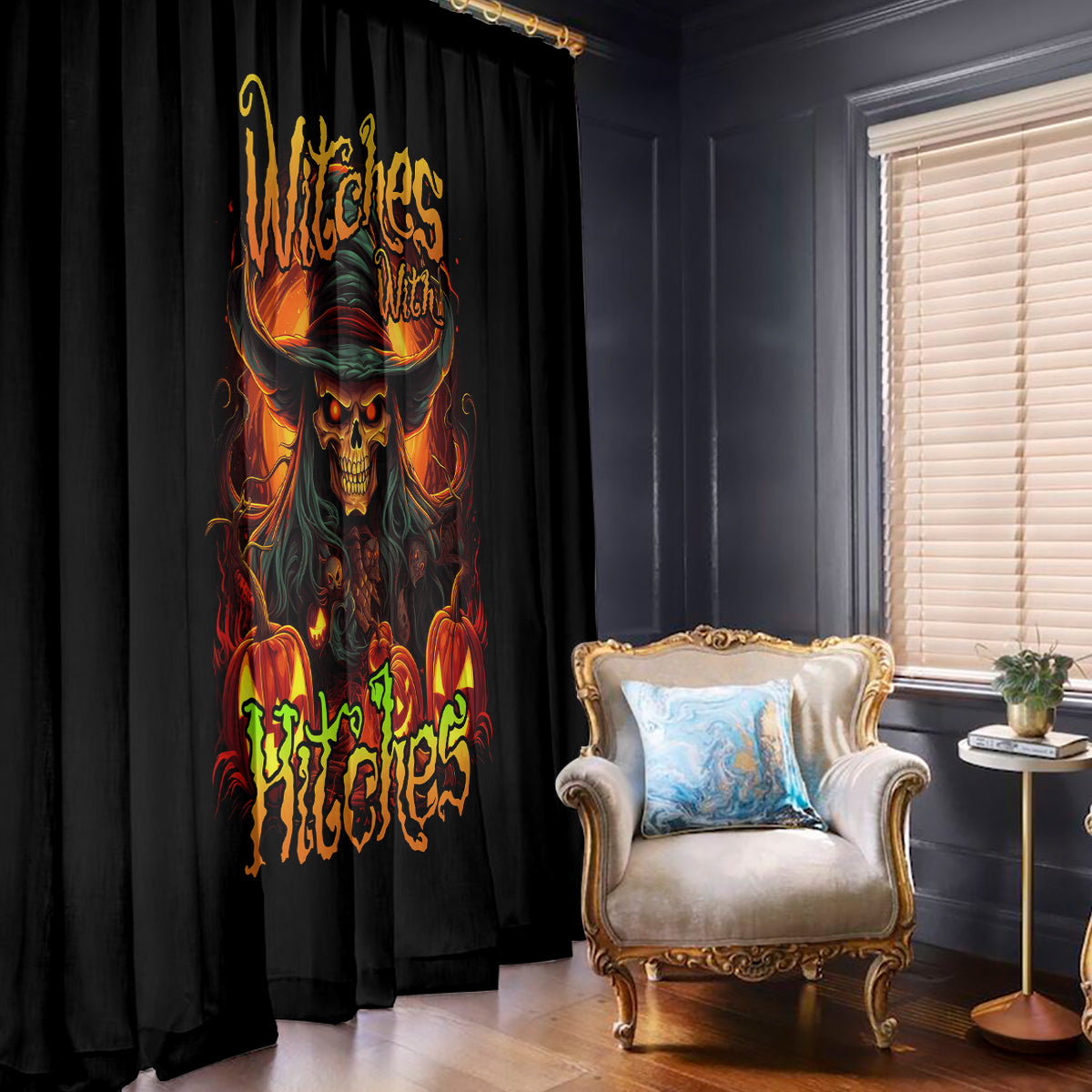 Witch Skull Window Curtain Witches With Hitches - Wonder Print Shop