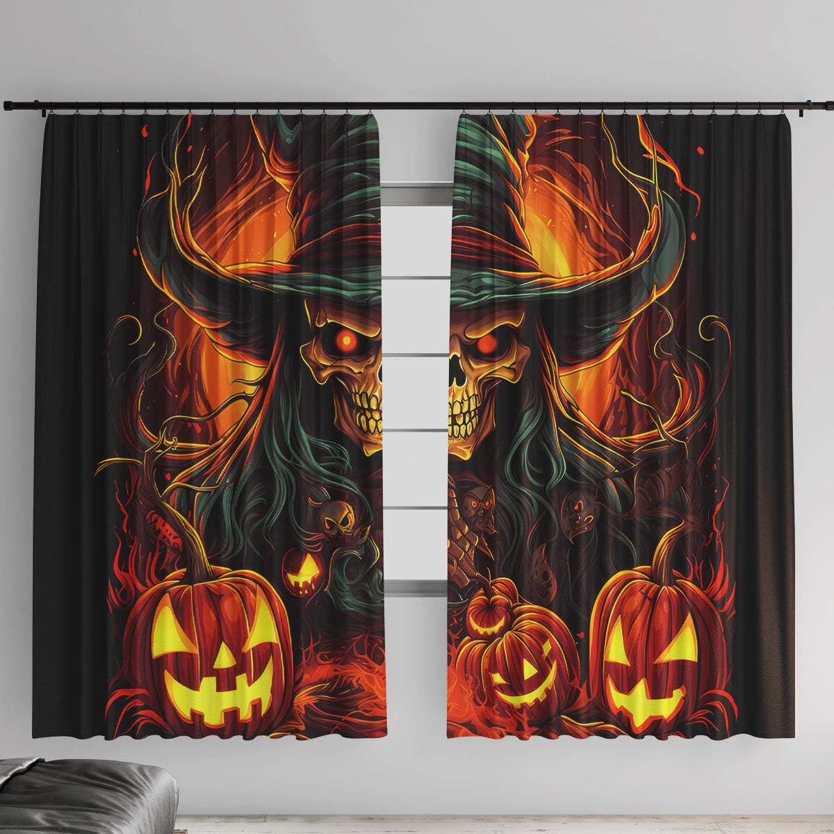 Witch Skull Window Curtain Witches With Hitches - Wonder Print Shop