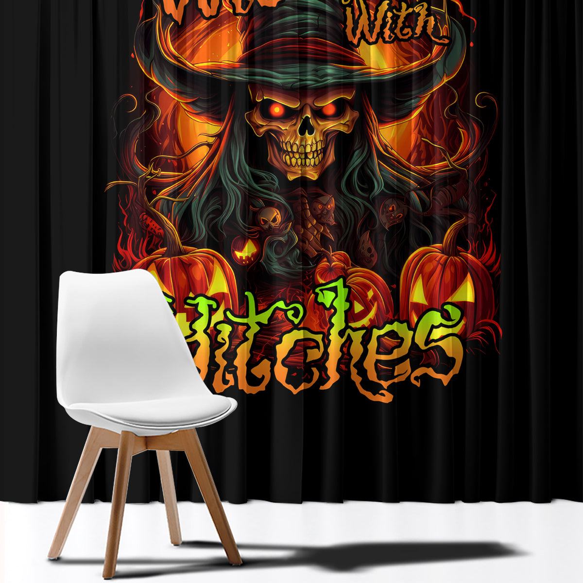 Witch Skull Window Curtain Witches With Hitches - Wonder Print Shop