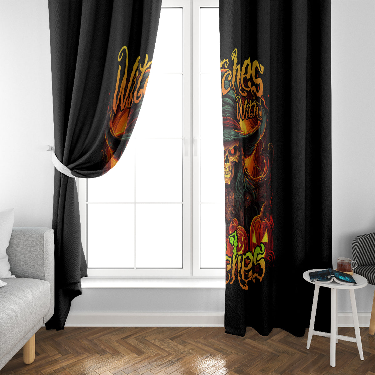 Witch Skull Window Curtain Witches With Hitches - Wonder Print Shop