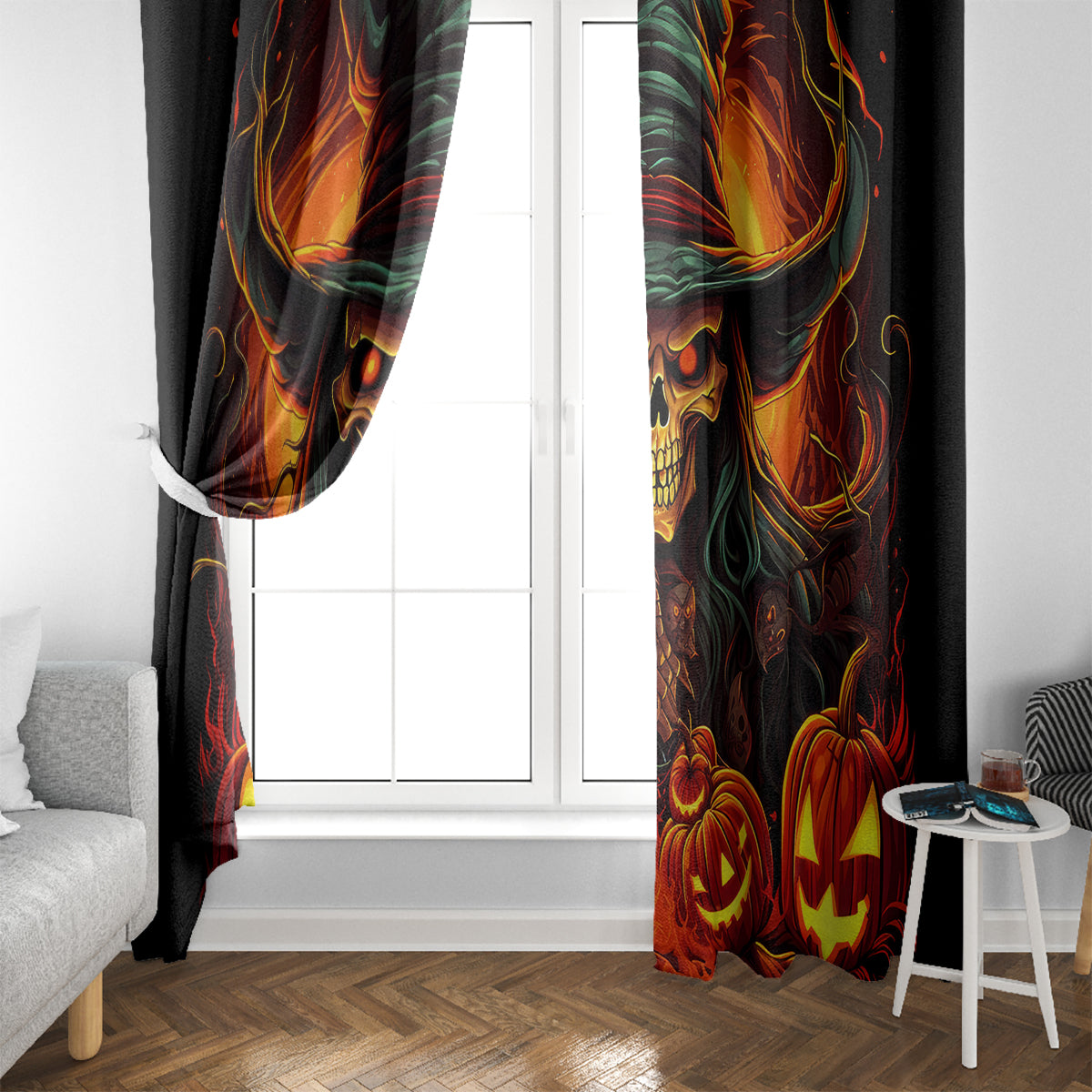 Witch Skull Window Curtain Witches With Hitches - Wonder Print Shop