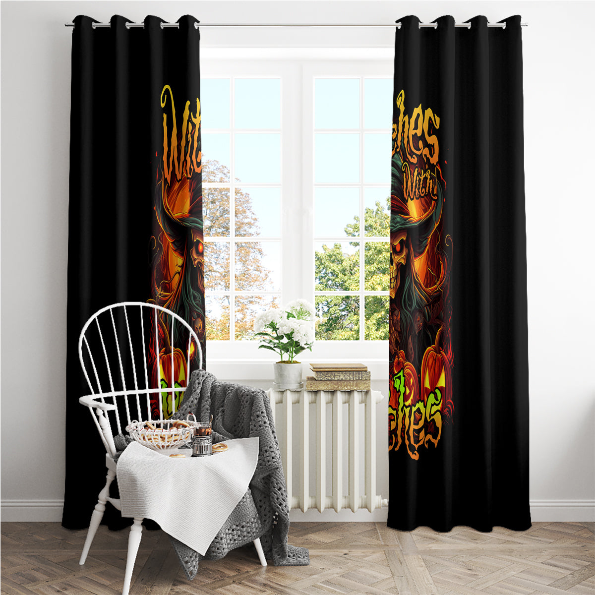 Witch Skull Window Curtain Witches With Hitches - Wonder Print Shop