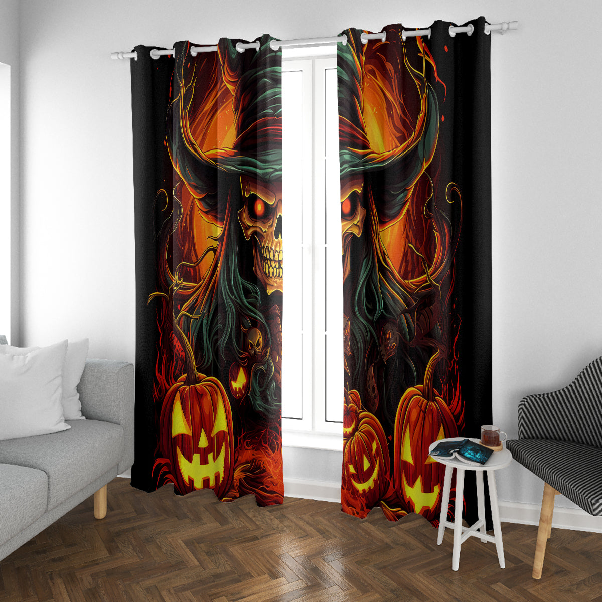 Witch Skull Window Curtain Witches With Hitches - Wonder Print Shop