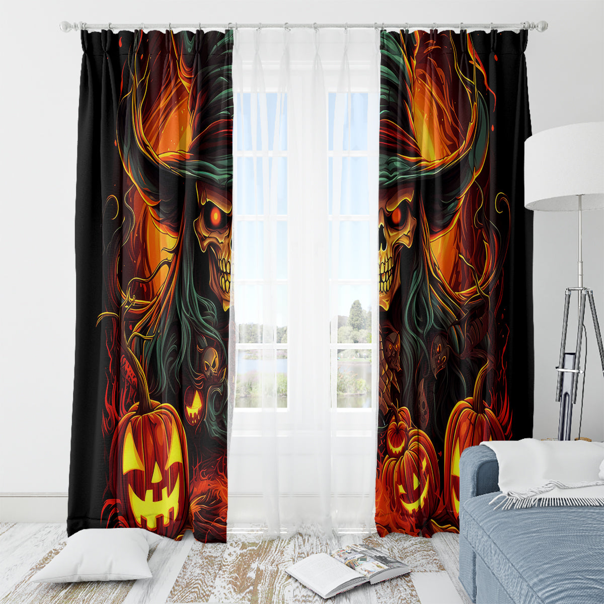 Witch Skull Window Curtain Witches With Hitches - Wonder Print Shop