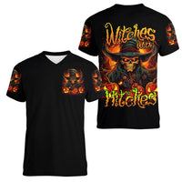 Witch Skull Women V Neck T Shirt Witches With Hitches - Wonder Print Shop