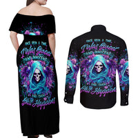 Fairy Skull Couples Matching Off Shoulder Maxi Dress and Long Sleeve Button Shirt Once Upon A Time I Was Sweet And Innocent And Then Shit Happens - Wonder Print Shop
