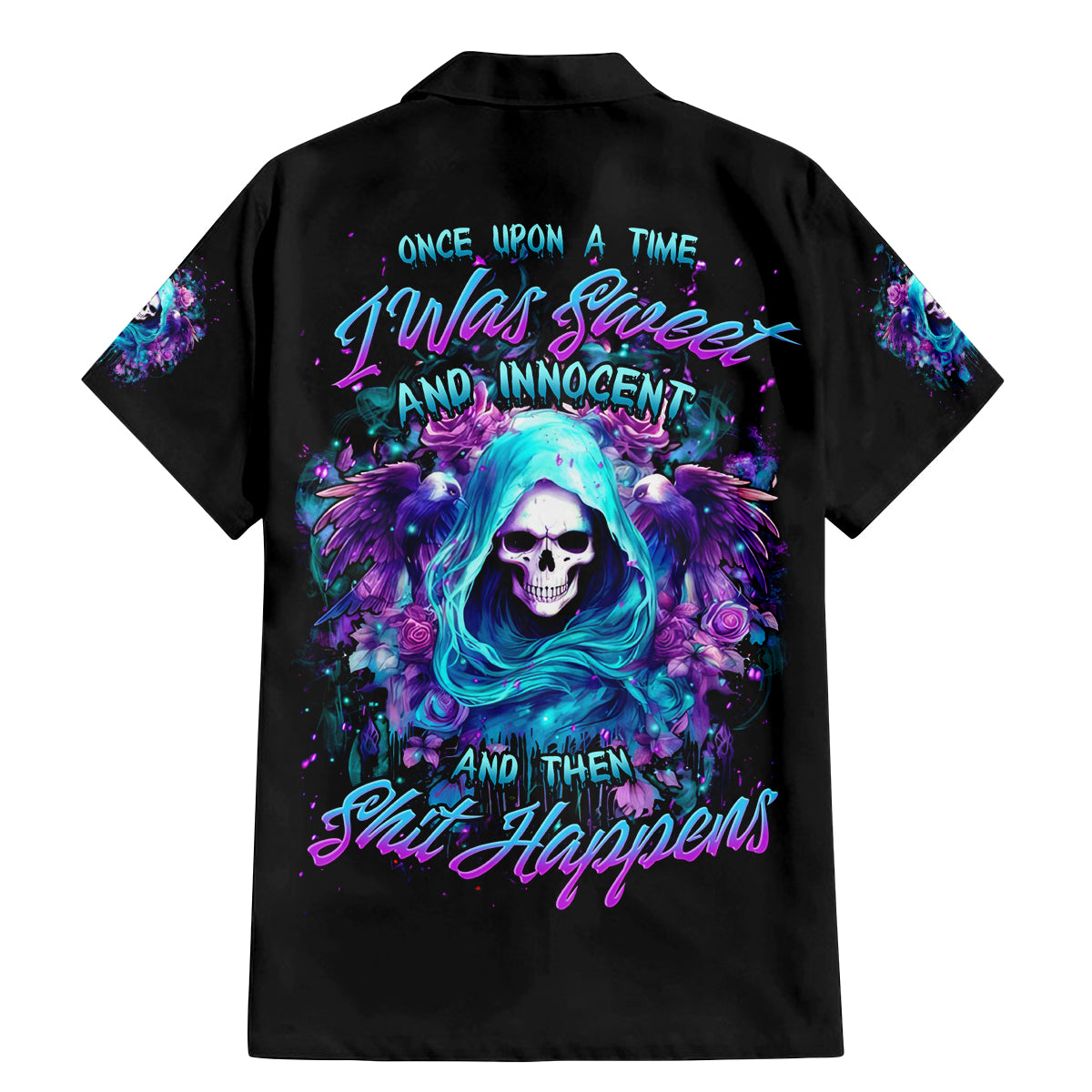 Fairy Skull Family Matching Mermaid Dress and Hawaiian Shirt Once Upon A Time I Was Sweet And Innocent And Then Shit Happens - Wonder Print Shop