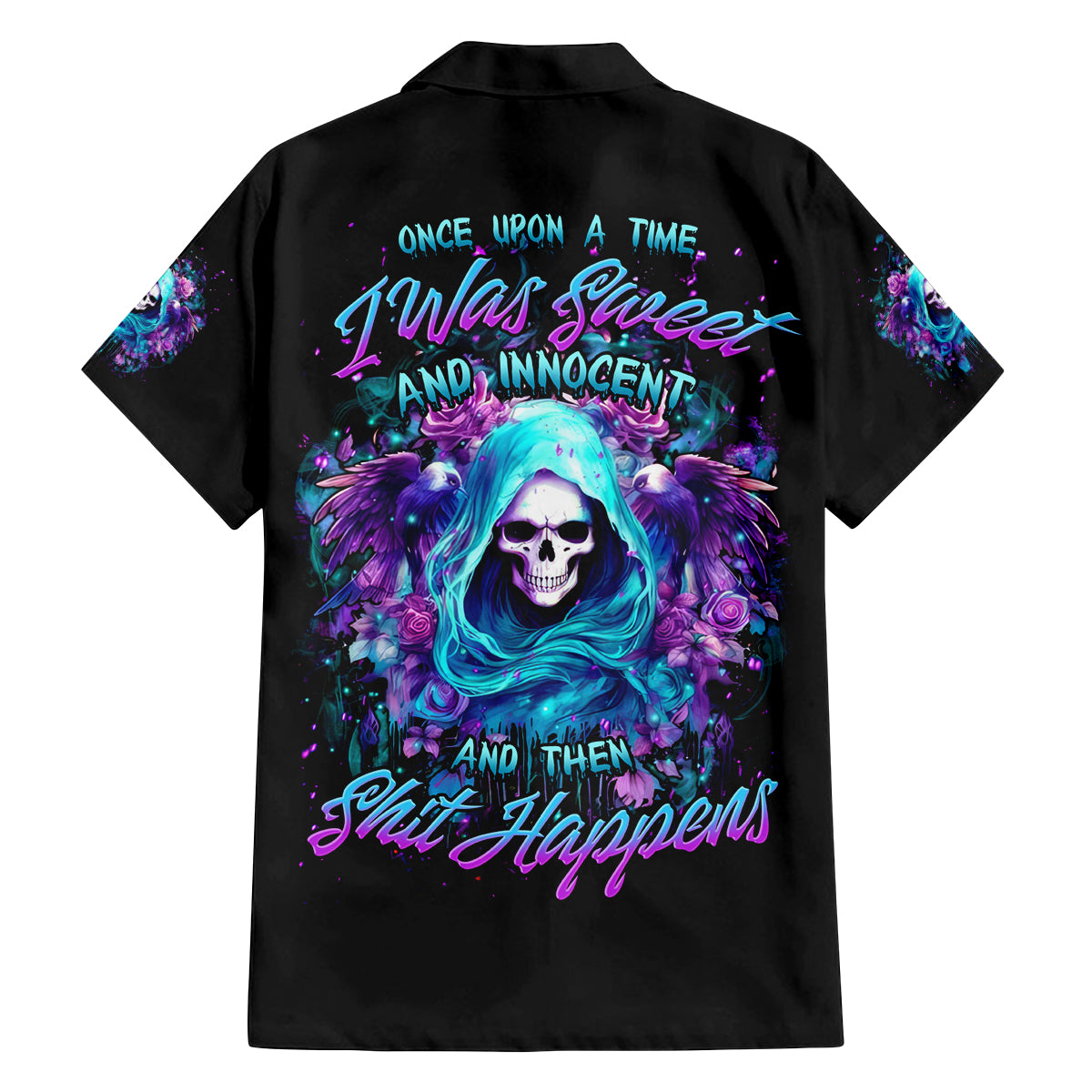 Fairy Skull Family Matching Puletasi and Hawaiian Shirt Once Upon A Time I Was Sweet And Innocent And Then Shit Happens - Wonder Print Shop