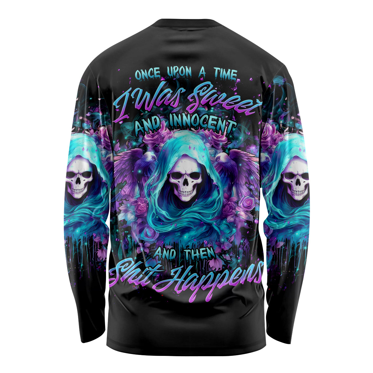 Fairy Skull Long Sleeve Shirt Once Upon A Time I Was Sweet And Innocent And Then Shit Happens - Wonder Print Shop