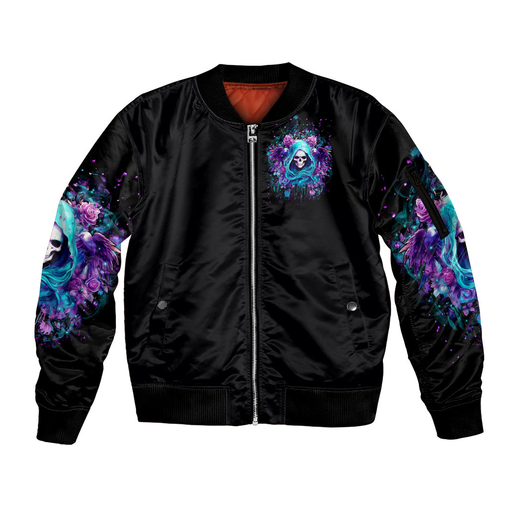 Fairy Skull Sleeve Zip Bomber Jacket Once Upon A Time I Was Sweet And Innocent And Then Shit Happens - Wonder Print Shop