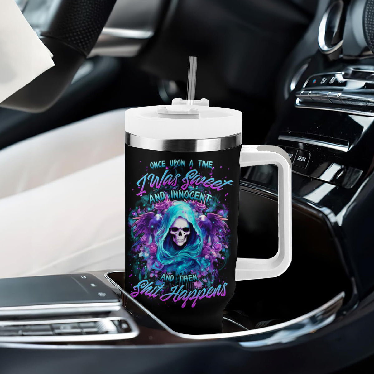 Fairy Skull Tumbler With Handle Once Upon A Time I Was Sweet And Innocent And Then Shit Happens - Wonder Print Shop