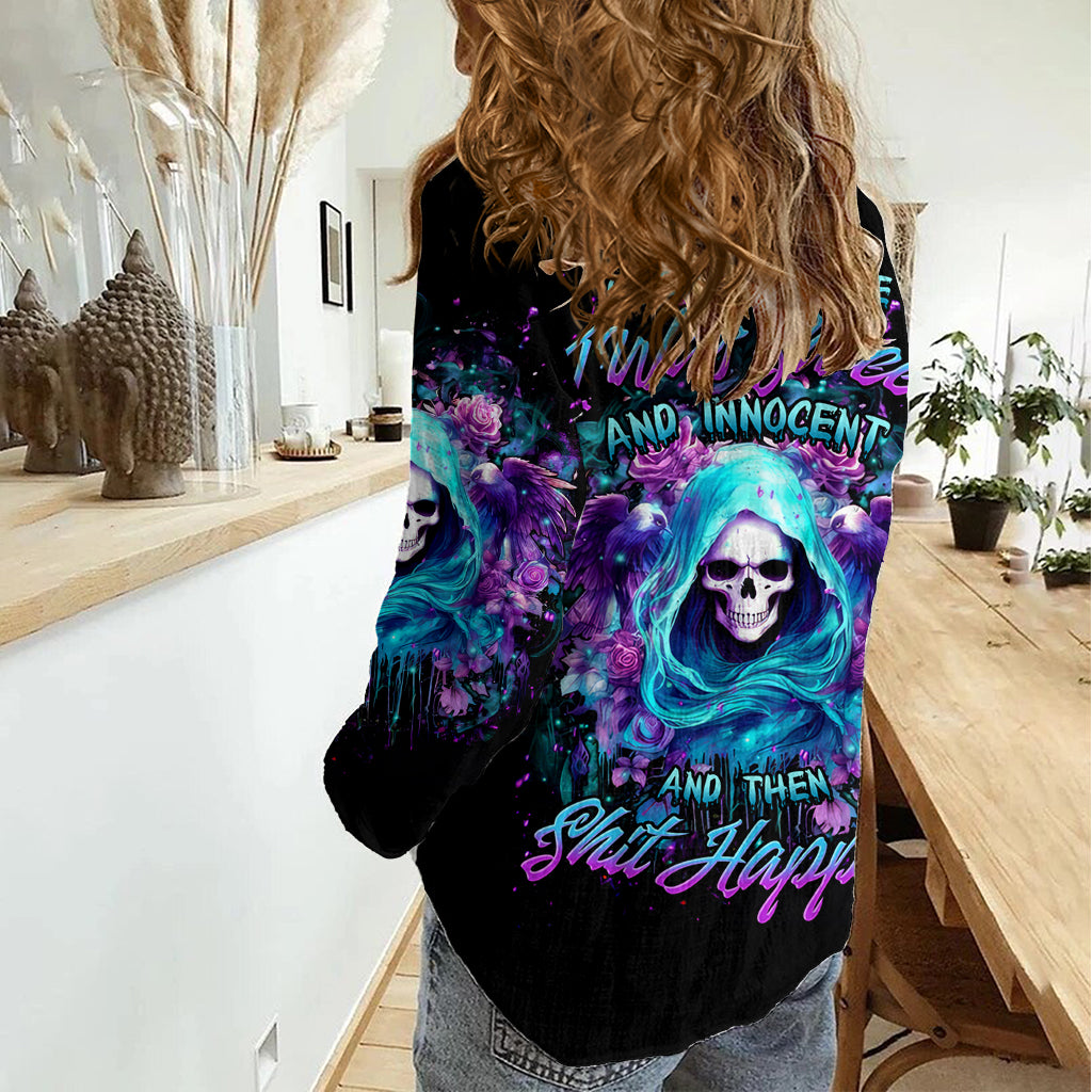 Fairy Skull Women Casual Shirt Once Upon A Time I Was Sweet And Innocent And Then Shit Happens - Wonder Print Shop