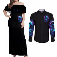 Witch Skull Couples Matching Off Shoulder Maxi Dress and Long Sleeve Button Shirt I Was Born With My Heart On My Sleeve A Fire In My Soul And Amout Can't Control - Wonder Print Shop